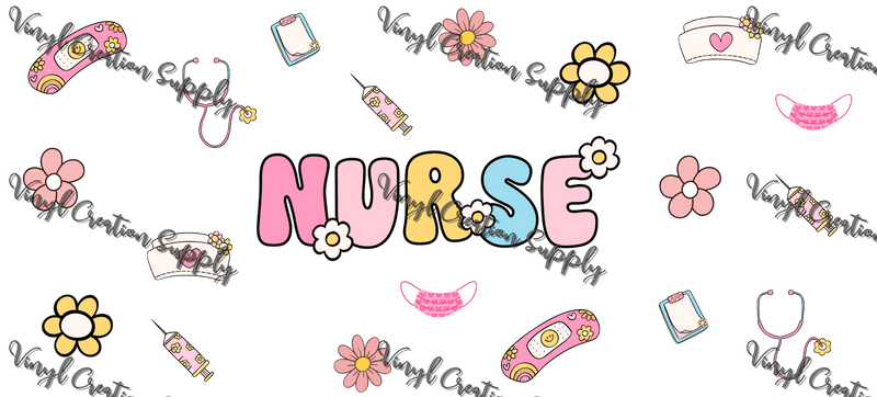 Nurse Floral – Printed Libby Wrap (9.5" x 4.3" UV DTF) - Vinyl Creation Supply