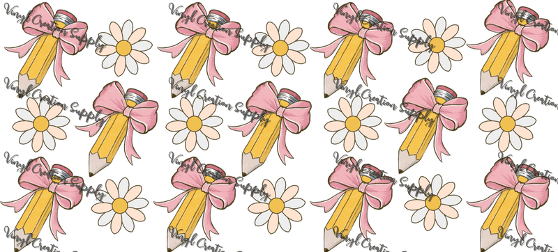 Pencil Bows Daisy – Printed Libby Wrap (9.5" x 4.3" UV DTF) - Vinyl Creation Supply