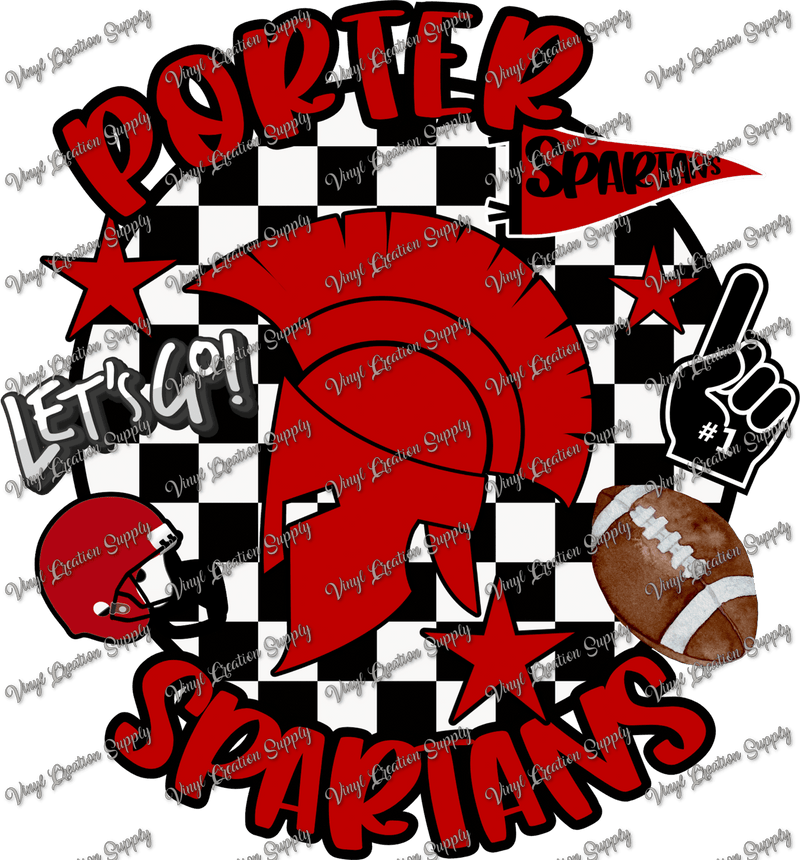 Porter Spartans Football Checkered - Vinyl Creation Supply