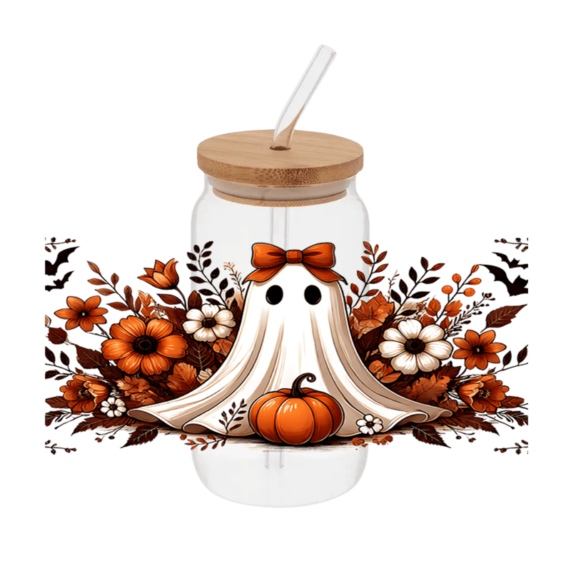 Pumpkin Fall Ghost– Printed Libby Wrap (9.5" x 4.3" UV DTF) - Vinyl Creation Supply