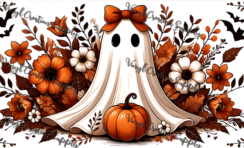 Pumpkin Ghost Floral Autumn – Printed Libby Wrap (9.5" x 4.3" UV DTF) - Vinyl Creation Supply
