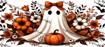 Pumpkin Fall Ghost– Printed Libby Wrap (9.5" x 4.3" UV DTF) - Vinyl Creation Supply