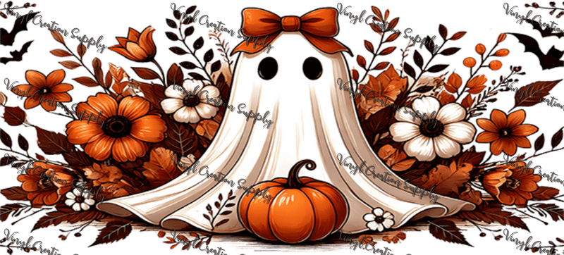 Pumpkin Fall Ghost– Printed Libby Wrap (9.5" x 4.3" UV DTF) - Vinyl Creation Supply
