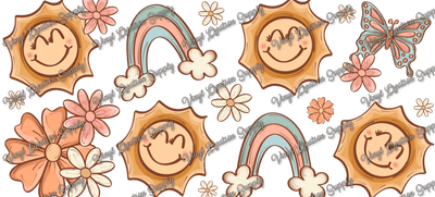 Rainbows Sun Retro – Printed Libby Wrap (9.5" x 4.3" UV DTF) - Vinyl Creation Supply