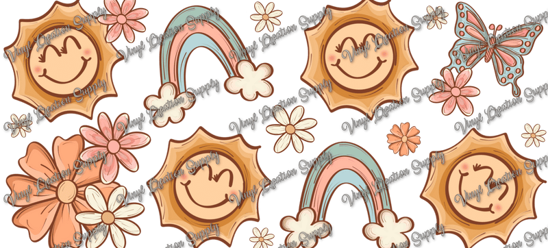 Rainbows Sun Retro – Printed Libby Wrap (9.5" x 4.3" UV DTF) - Vinyl Creation Supply