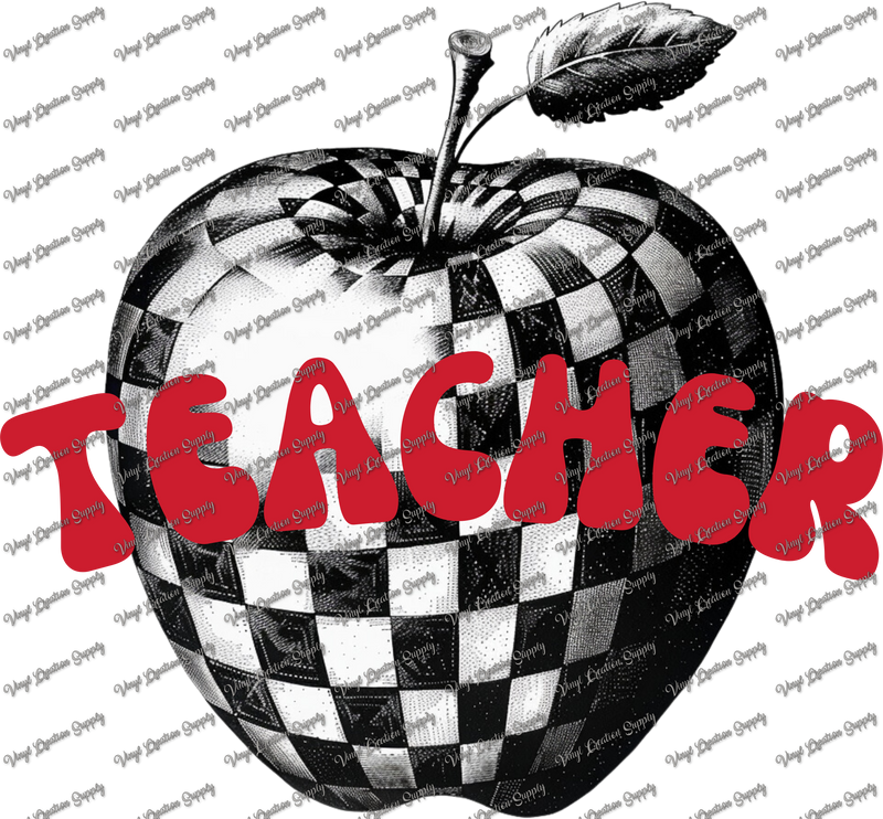 Red Teacher Apple Checkered