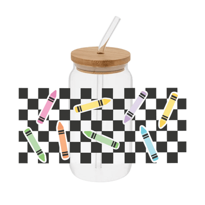 Retro Checkered Crayons – Printed Libby Wrap (9.5" x 4.3" UV DTF) - Vinyl Creation Supply