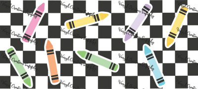 Retro Checkered Crayons – Printed Libby Wrap (9.5" x 4.3" UV DTF) - Vinyl Creation Supply