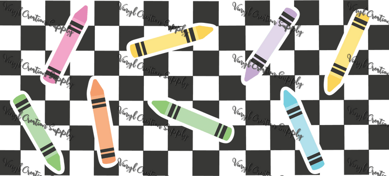 Retro Checkered Crayons – Printed Libby Wrap (9.5" x 4.3" UV DTF) - Vinyl Creation Supply