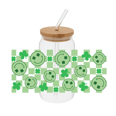 Smiley Clover St Patty– Printed Libby Wrap (9.5" x 4.3" UV DTF) - Vinyl Creation Supply