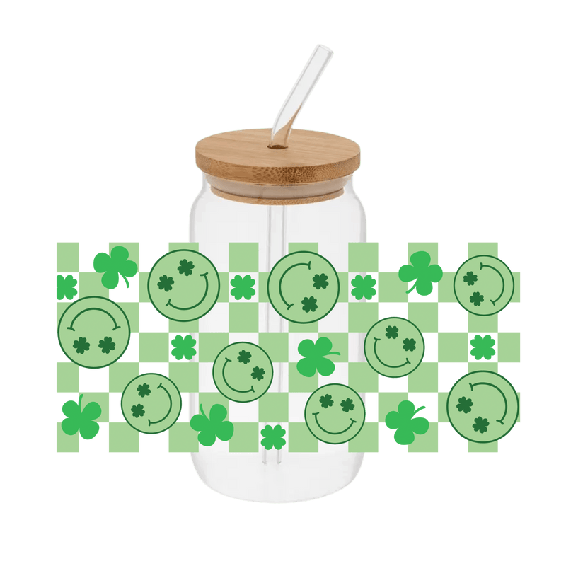 Smiley Clover St Patty– Printed Libby Wrap (9.5" x 4.3" UV DTF) - Vinyl Creation Supply