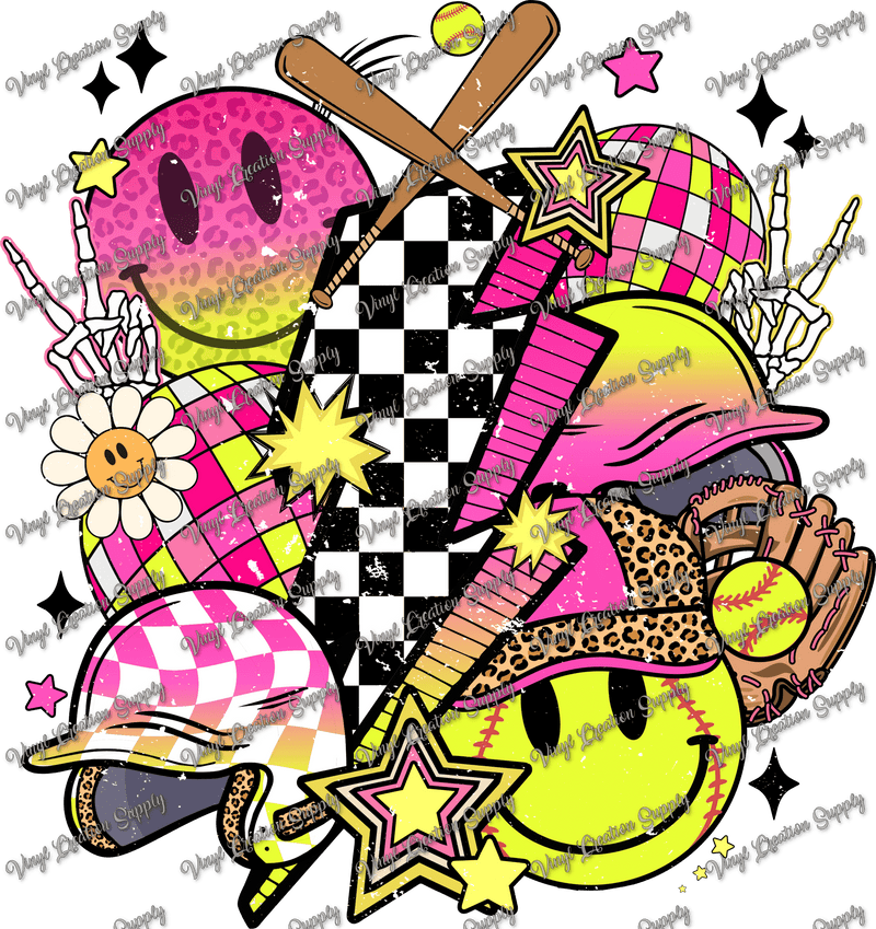 Pink Softball Pattern Softball Collage Pink – Vinyl Creation Supply