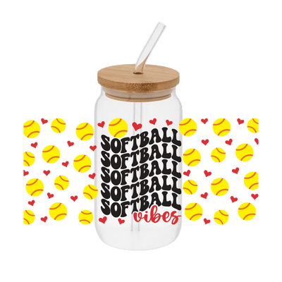 Softball Vibes Hearts– Printed Libby Wrap (9.5" x 4.3" UV DTF) - Vinyl Creation Supply