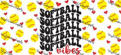 Softball Vibes Hearts– Printed Libby Wrap (9.5" x 4.3" UV DTF) - Vinyl Creation Supply