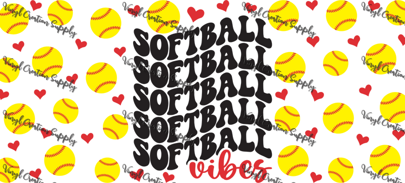 Softball Vibes Hearts– Printed Libby Wrap (9.5" x 4.3" UV DTF) - Vinyl Creation Supply