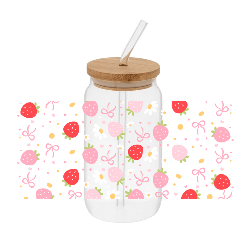 Strawberries & Daisies– Printed Libby Wrap (9.5" x 4.3" UV DTF) - Vinyl Creation Supply