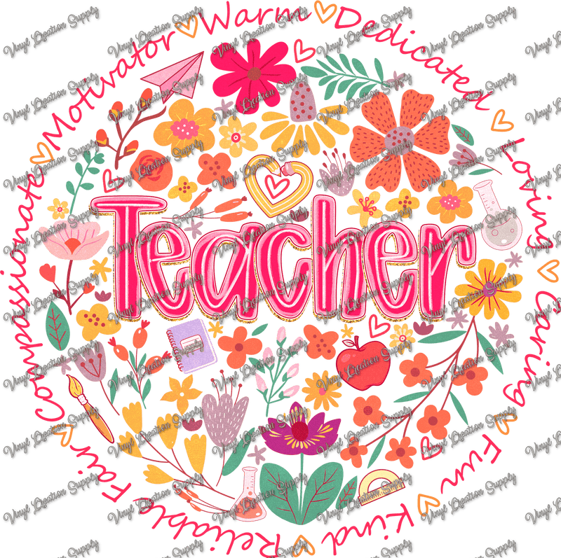 Teacher Colorful Floral Circle - Vinyl Creation Supply