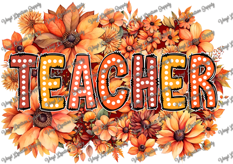 Teacher Fall Floral Orange