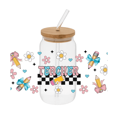 Teacher Pencil Floral – Printed Libby Wrap (9.5" x 4.3" UV DTF) - Vinyl Creation Supply