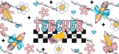 Teacher Pencil Floral – Printed Libby Wrap (9.5" x 4.3" UV DTF) - Vinyl Creation Supply