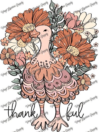 Thankful Turkey Floral Retro Grunge - Vinyl Creation Supply