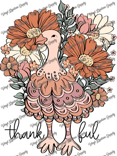 Thankful Turkey Floral Retro - Vinyl Creation Supply
