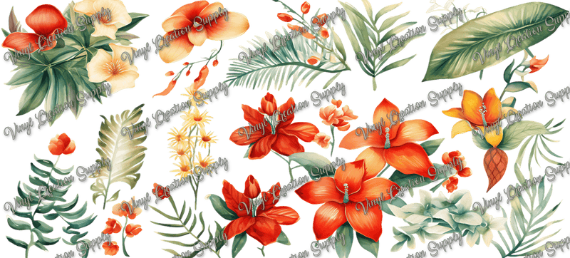 Tropical Floral – Printed Libby Wrap (9.5" x 4.3" UV DTF) - Vinyl Creation Supply