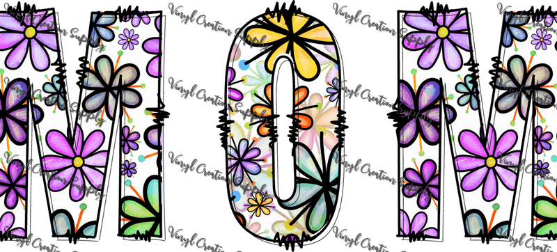 Word Mom Floral – Printed Libby Wrap (9.5" x 4.3" UV DTF) - Vinyl Creation Supply