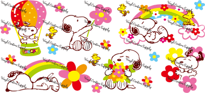 Snoopy Floral Rainbow – Printed Libby Wrap (9.5" x 4.3" UV DTF) - Vinyl Creation Supply