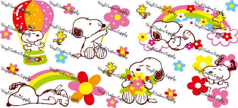 Snoopy Floral Rainbow – Printed Libby Wrap (9.5" x 4.3" UV DTF) - Vinyl Creation Supply