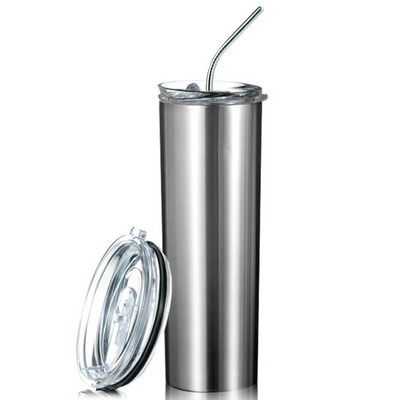 20 oz. Stainless Steel Skinny Straight Tumblers w/ Plastic Straw and Lid