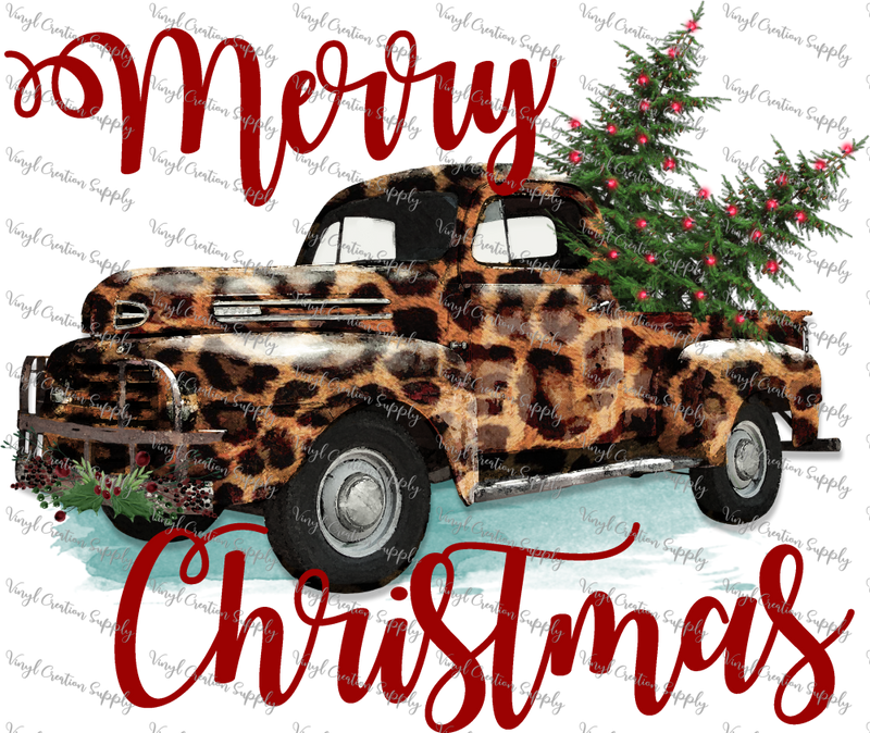Merry Christmas Truck Leopard Red Words