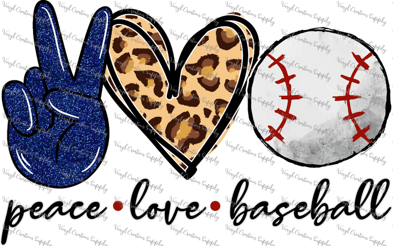 Peace Love Baseball Blue Glitter