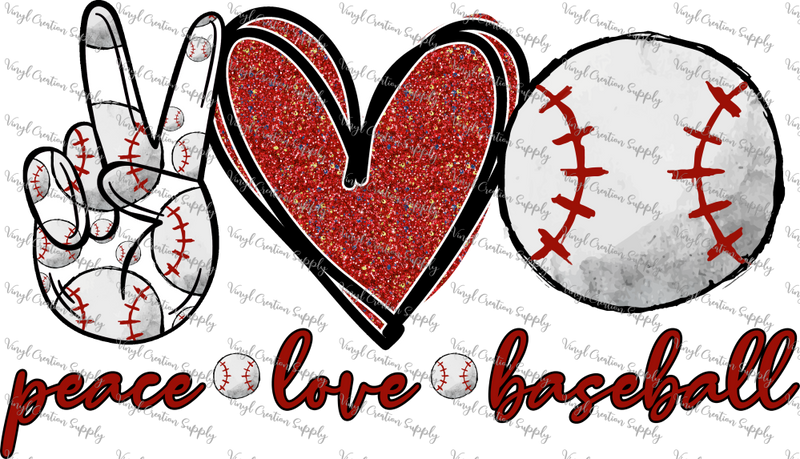 Peace Love Baseball Red Heart